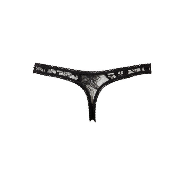 String ouvert à l'entre-jambe en dentelle noire 